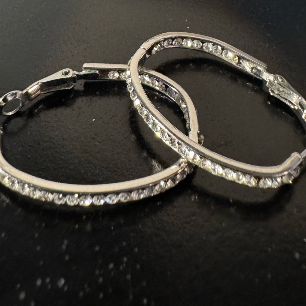Silver Crystal Pavé Hoop Earrings - Women Jewelry